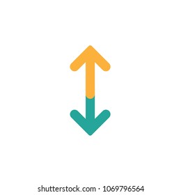 Flip Vertical vector icon. two orange and blue opposite arrows isolated on white. Flat exchange icon. Flip flop pictogram. Vertical double-headed arrow.