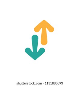 Flip Vertical vector icon. two orange and blue opposite cartoon arrows isolated on white. Flat exchange icon. Flip flop pictogram. Vertical double-headed arrow.