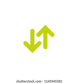 Flip vertical vector icon. Two green opposite arrows isolated on white. Flat icon. Exchange icon. Good for web and software interfaces.  Flip flop pictogram.