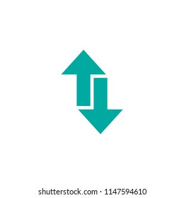 Flip Vertical vector icon. Two blue opposite sharp arrows isolated on white. Flat icon. Exchange icon. Good for web and software interfaces.  Flip flop pictogram.