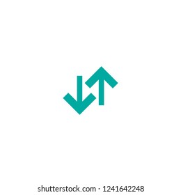Flip Vertical vector icon. Two blue squared opposite arrows isolated on white. Flat icon. Exchange icon. Good for web and software interfaces.  Flip flop pictogram.