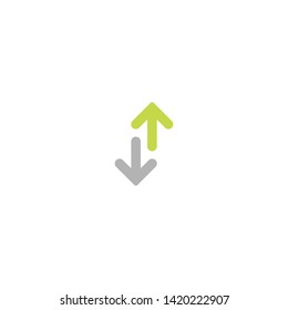 Flip Vertical vector icon. two grey and green opposite arrows isolated on white. Flat exchange icon. Flip flop pictogram. Vertical double-headed arrow.