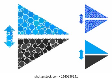 Flip vertically composition of circle elements in various sizes and shades, based on flip vertically icon. Vector circle elements are organized into blue composition.