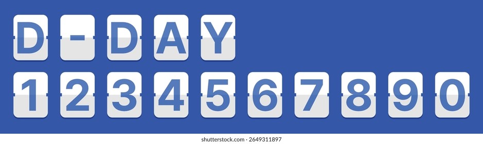 Flip-board number and letter set for D-DAY countdowns, sports scores, and event timers. Ideal for schedules, rankings, analog-style displays, and digital planners. Editable vector.