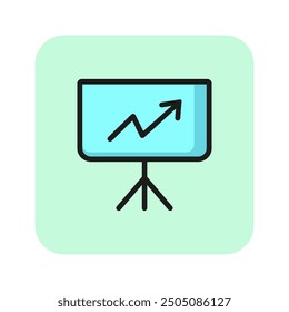 Flipchart con icono de línea de gráfico de flecha. Crecimiento, éxito, estrategia. Concepto de entrenamiento. La Ilustración vectorial se puede utilizar para temas como negocios, planificación, marketing
