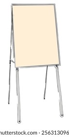 Flipchart easel with four legs for presentation isolated on white. Freehand outline black ink hand drawn object sketchy in artistic scribble modern style pen on paper.