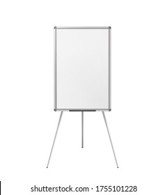Flipchart easel, vector mock-up. Magnetic whiteboard. Tripod flip chart blank white board, mockup.