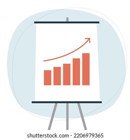 Gráfico de cambios con gráfico de crecimiento. Estadísticas de crecimiento en tablet. Ilustración plana vectorial.