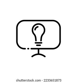 Flipchart mit Leuchtstofflampen-Symbol. Elektrizität, Strategie, Glühen. Denken, Kreativität, Elektrotechnik, Verkabelung, Glanz, Kreativität, Licht, Lösung. Technologiekonzept. Vektorliniensymbol auf weißem Hintergrund