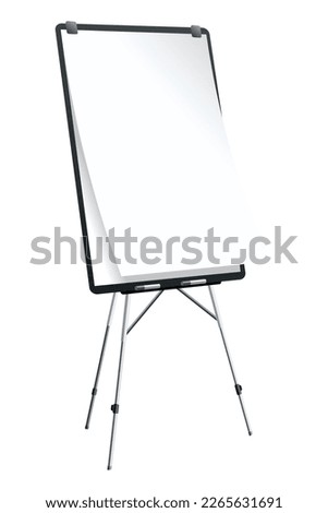 Flipchart mockup. Presentation and seminar whiteboard with blank paper sheets. Flip chart on tripod with space for text, vector illustration isolated on white background