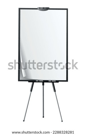 Flipchart mockup. Presentation and seminar whiteboard with blank paper sheets. Flip chart on tripod with space for text, vector illustration isolated on white background