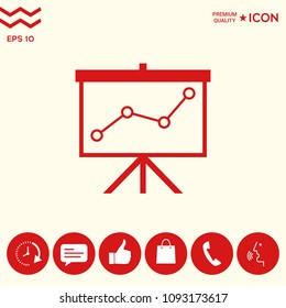 Flip-chart, projection screen with a graph.