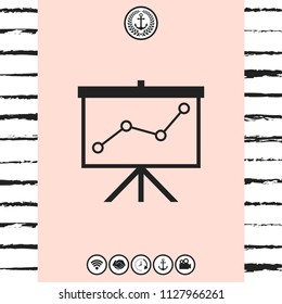 Flip-chart, projection screen with a graph.