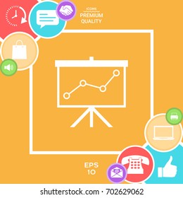 Flip-chart, projection screen with a graph.