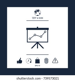 Flip-chart, projection screen with a graph.