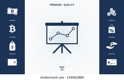 Flip-chart, projection screen with a graph. Graphic elements for your design