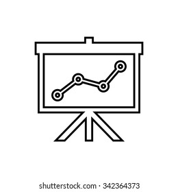 Flip-chart, projection screen with a graph.  Linear icon.