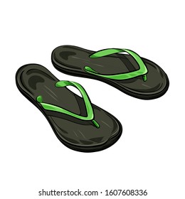 Flip-flop  beach slippers  colored illustration, drawing, vector Isolated on white background.