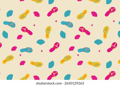Flip-flop colorful seashell flower seamless pattern for summer vibe projects fabric and many other creative summer projects.