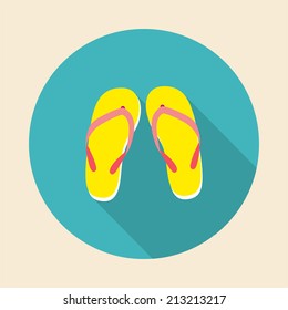 Flip-flop flat icon. Yellow slippers in a blue circle.