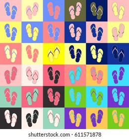 Flip-flop set on a colour background. Vector illustration.