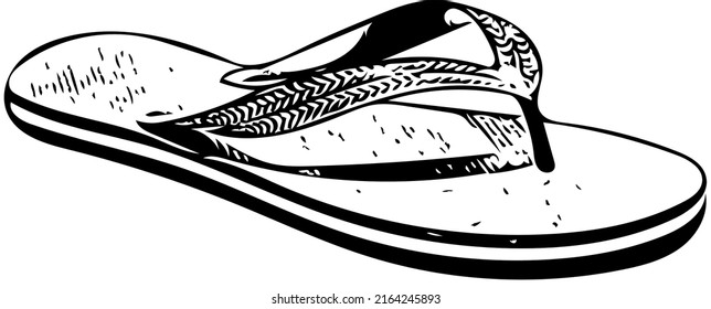 Flip-flop summer sandal, black and white  illustration