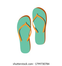 Flip-flop turquoise with yellow. Shoes for summer beach. Vector illustration in flat style isolated on white.