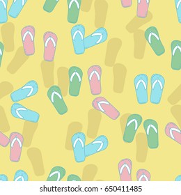 Flip-flops and beach sand vector pattern. Seamless pattern background for textile or book covers, construction, wallpaper, print, gift wrapping and scrapbooking.