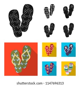Flip-flops black, flat icons in set collection for design. Beach shoes vector symbol stock web illustration.