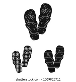 Flip-flops black icons in set collection for design. Beach shoes vector symbol stock web illustration.