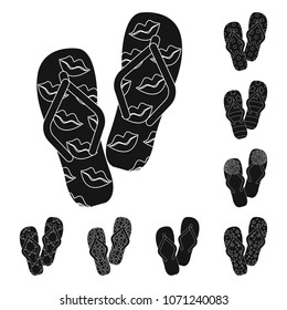 Flip-flops black icons in set collection for design. Beach shoes vector symbol stock web illustration.