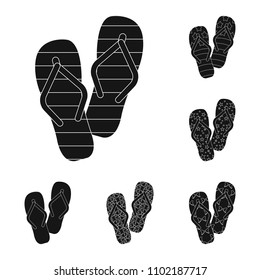 Flip-flops black icons in set collection for design. Beach shoes vector symbol stock web illustration.