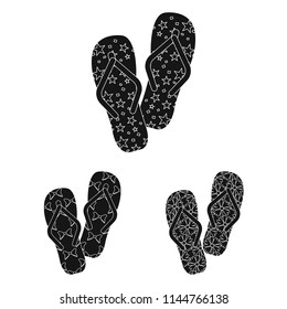 Flip-flops black icons in set collection for design. Beach shoes vector symbol stock web illustration.
