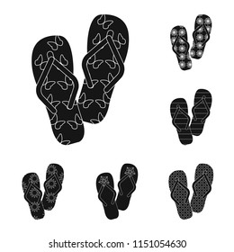 Flip-flops black icons in set collection for design. Beach shoes vector symbol stock web illustration.