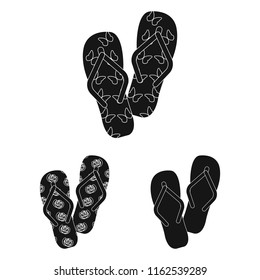 Flip-flops black icons in set collection for design. Beach shoes vector symbol stock web illustration.
