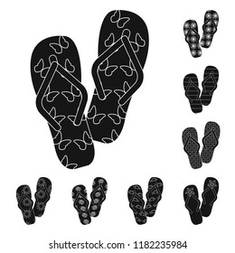 Flip-flops black icons in set collection for design. Beach shoes vector symbol stock web illustration.