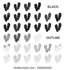 Flip-flops black icons in set collection for design. Beach shoes vector symbol stock web illustration.
