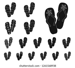 Flip-flops black icons in set collection for design. Beach shoes vector symbol stock web illustration.