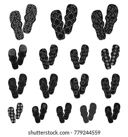 Flip-flops black icons in set collection for design. Beach shoes vector symbol stock web illustration.
