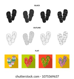 Flip-flops black,flat,outline icons in set collection for design. Beach shoes vector symbol stock web illustration.