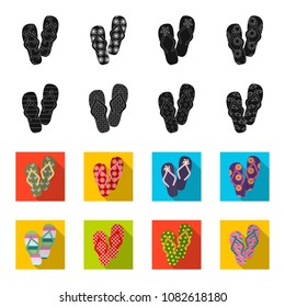 Flip-flops black,flet icons in set collection for design. Beach shoes vector symbol stock web illustration.