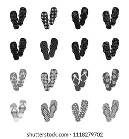 Flip-flops black,monochrome icons in set collection for design. Beach shoes vector symbol stock web illustration.