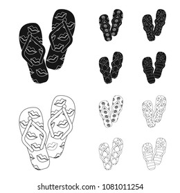 Flip-flops black,outline icons in set collection for design. Beach shoes vector symbol stock web illustration.