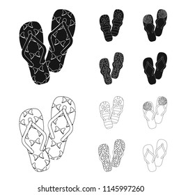 Flip-flops black,outline icons in set collection for design. Beach shoes vector symbol stock web illustration.