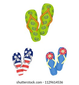 Flip-flops cartoon icons in set collection for design. Beach shoes vector symbol stock web illustration.