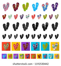 Flip-flops cartoon icons in set collection for design. Beach shoes vector symbol stock web illustration.