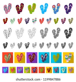 Flip-flops cartoon icons in set collection for design. Beach shoes vector symbol stock web illustration.