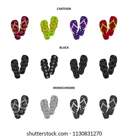 Flip-flops cartoon,black,monochrome icons in set collection for design. Beach shoes vector symbol stock web illustration.