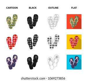 Flip-flops cartoon,black,outline,flat icons in set collection for design. Beach shoes vector symbol stock web illustration.