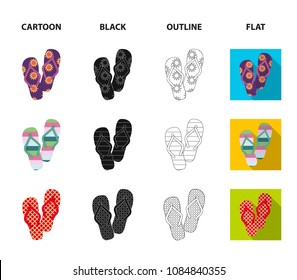 Flip-flops cartoon,black,outline,flat icons in set collection for design. Beach shoes vector symbol stock web illustration.